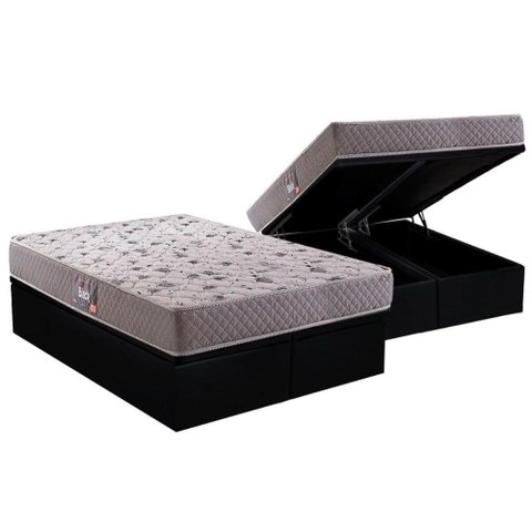 Cama Box Baú Queen: Colchão Espuma Herval D45 / AG65 Black Double Face + Base CRC Suede Black(