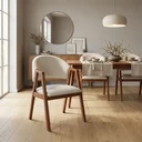 Ver imagem 1 de Cadeira de Jantar com Apoio de Braço 100% Madeira Maciça França Off White/Castanho