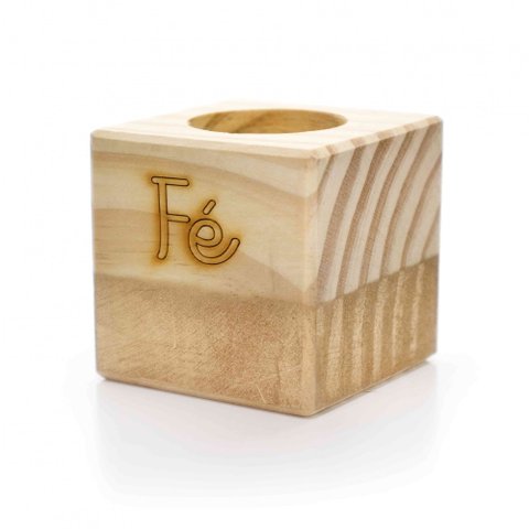 Porta Vela Quadrado Natal Fé Madeira e Dourado 7 cm - D’Rossi