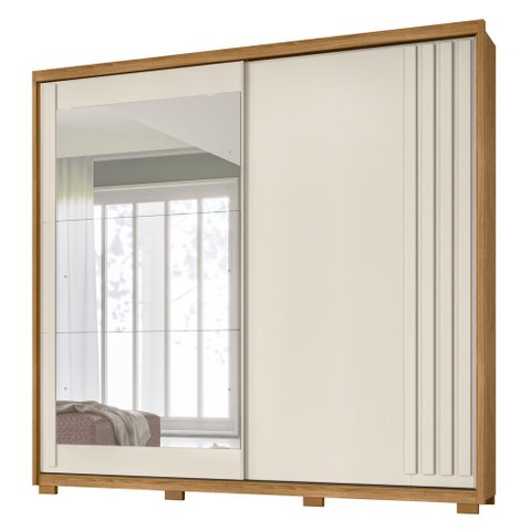 Guarda Roupa Casal 2 Portas de Correr e Espelho 242cm Lara M07 Freijó/off White - Mpozenato