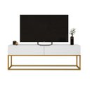 Ver imagem 3 de Rack para Sala Estilo Industrial com 2 Gavetas Design Moderno Mdf Branco com Pé Dourado