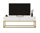 Ver imagem 3 de Rack para Sala Estilo Industrial com 2 Gavetas Design Moderno Mdf Branco com Pé Dourado