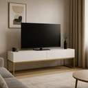 Ver imagem 1 de Rack para Sala Estilo Industrial com 2 Gavetas Design Moderno Mdf Branco com Pé Dourado