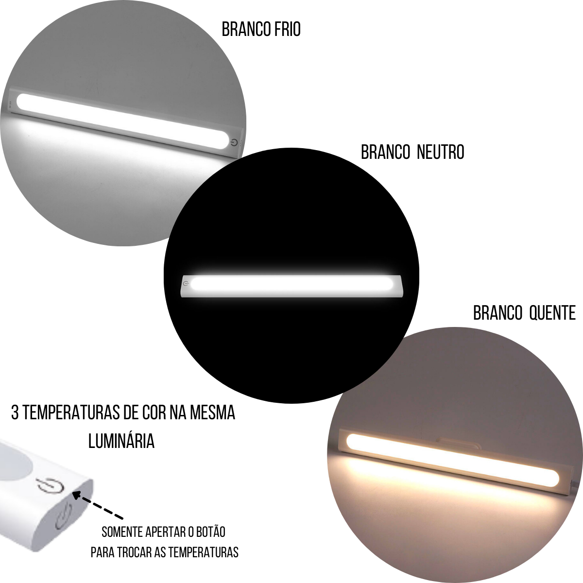 Luminária Luz Led (3 Modos de Luzes: Branco Frio, Quente e Morno) Brilho Ajustável 35 Cm Base Magnét - 3