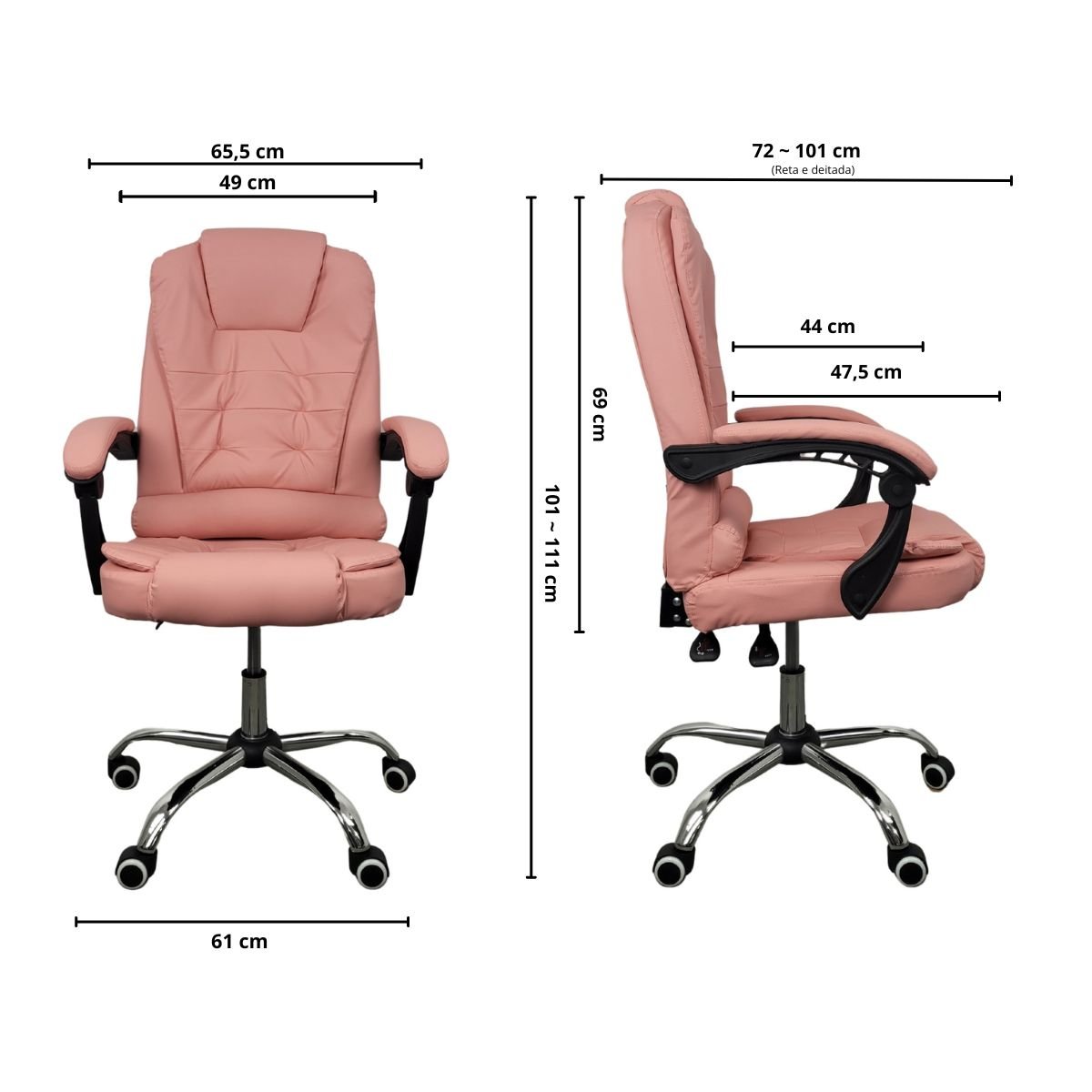 Cadeira de Escritório Presidente Reclinável Ergonômica - Rosa - 9