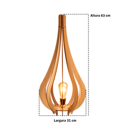Abajur Luminária Chão Vazado Gota Madeira Mdf Rustico Pequena Cor:marfim - 2