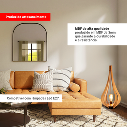 Abajur Luminária Chão Vazado Gota Madeira Mdf Rustico Pequena Cor:marfim - 6