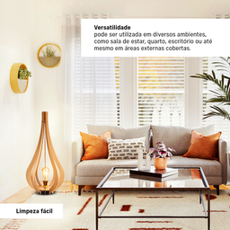 Abajur Luminária Chão Vazado Gota Madeira Mdf Rustico Pequena Cor:marfim - 4