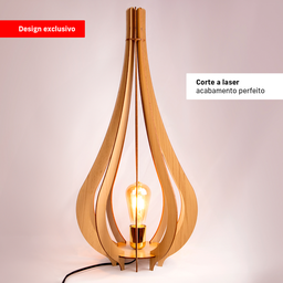 Abajur Luminária Chão Vazado Gota Madeira Mdf Rustico Pequena Cor:marfim - 3