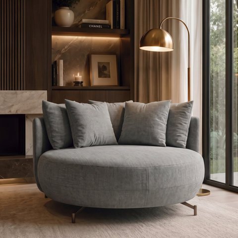 Poltrona Redonda Decorativa 2 Lugares com Almofadas 150cm Soho