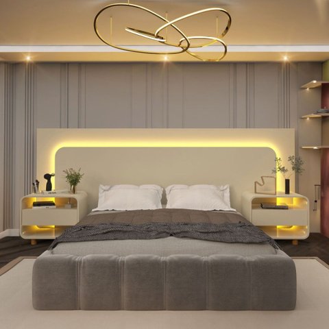 Cabeceira Extensível Lúmine 2 Gavetas com LED 100% MDF Off White - Pnr Móveis
