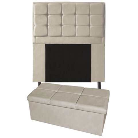 Kit Cabeceira + Calçadeira Baú Copenhague Solteiro 120cm Suede - Renascer Decor:Bege