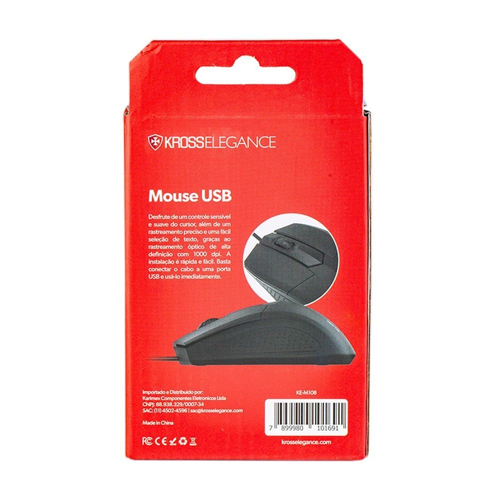 Mouse com Fio Kross USB 1.000 DPI Preto KE-M108 - 8