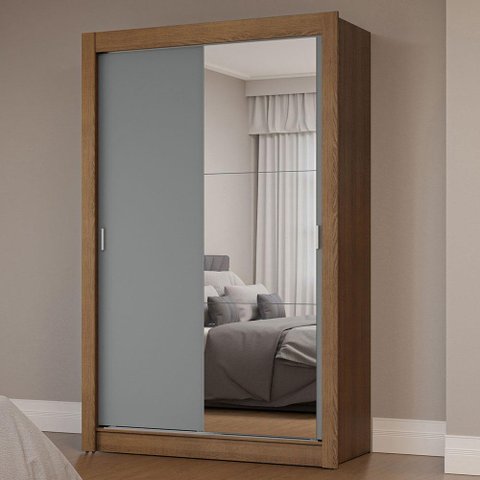 Guarda-roupa Solteiro 2 Portas de Correr com Espelho Rustic/cinza Milano Madesa