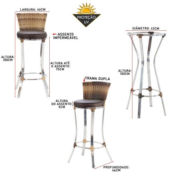 Conjunto 4 Banquetas e Mesa Bistrô Alumínio AURORA para área, edícula, sacada - VL DECOR 07 - 2