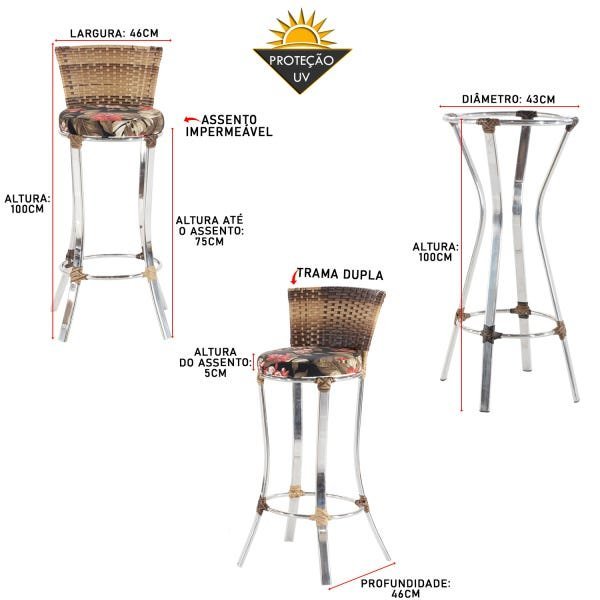 Kit 4 Banquetas De alumínio com Mesa Bitrô, para área, edícula, bar, bancada - VL DECOR 18 - 2
