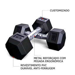 Fit Kit 2x Halteres com Borracha / Barra de Metal - 5kg - 6