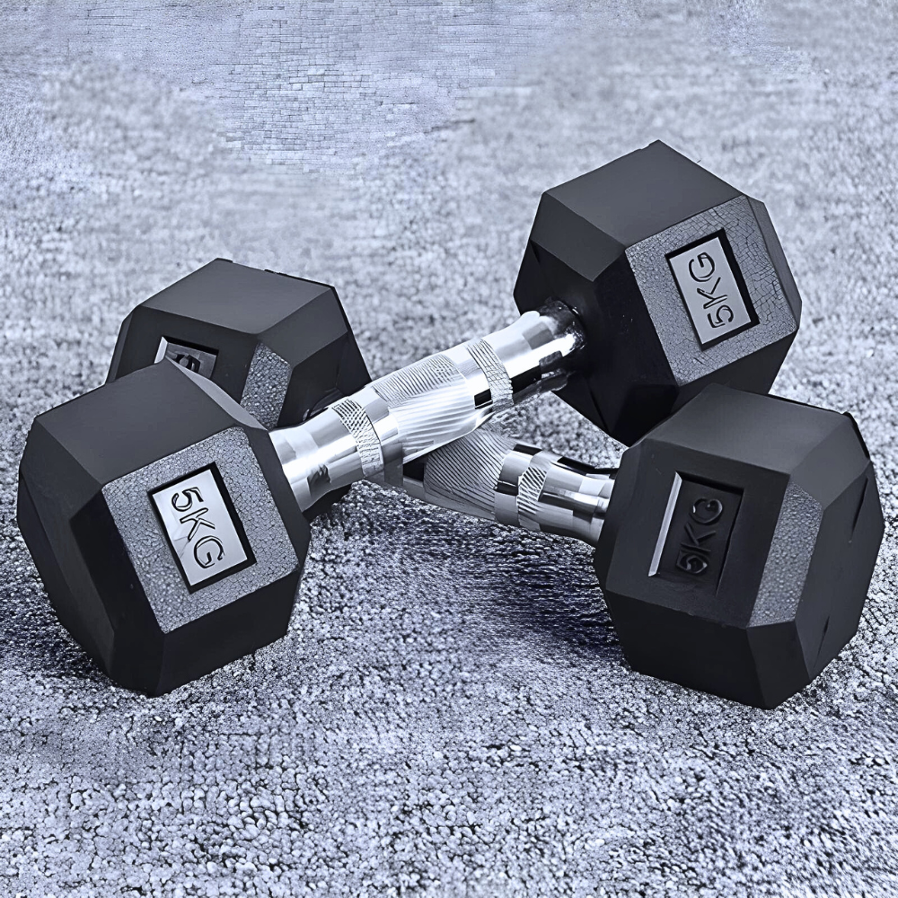 Fit Kit 2x Halteres com Borracha / Barra de Metal - 5kg - 7