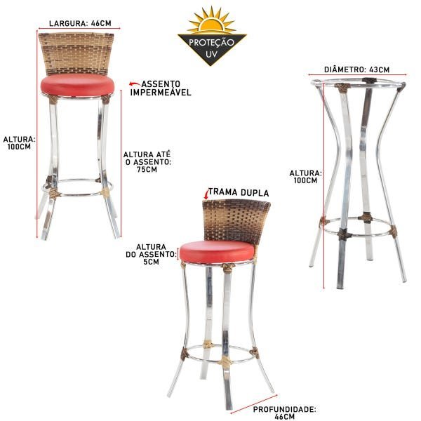 Conjunto 4 Banquetas e Mesa Bistrô Alumínio AURORA para área, edícula, sacada - VL DECOR 03 - 2