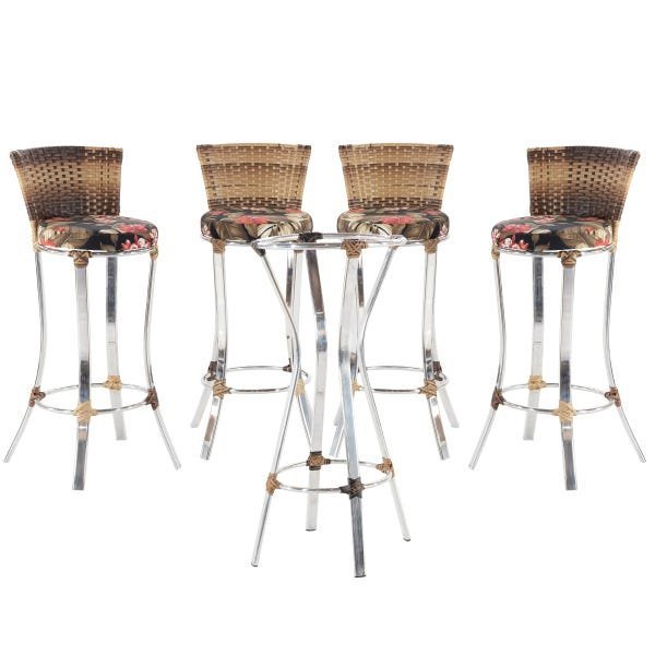 4 Banquetas de alumínio com assento estofado e mesa bistrô AURORA BRABCA - VL DECOR 18 - 1