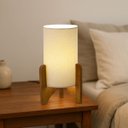 Ver imagem 1 de Abajur de Mesa Vitória Decorativo Pés Madeira Cúpula Tecido:palha