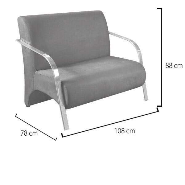 Poltrona Decorativa 2 Lugares Vênus Braço Pé Alumínio Confortável para Sala Espera D Salla Suede Gra - 3