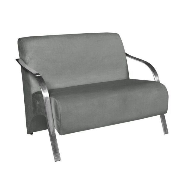 Poltrona Decorativa 2 Lugares Vênus Braço Pé Alumínio Confortável para Sala Espera D Salla Suede Gra - 2