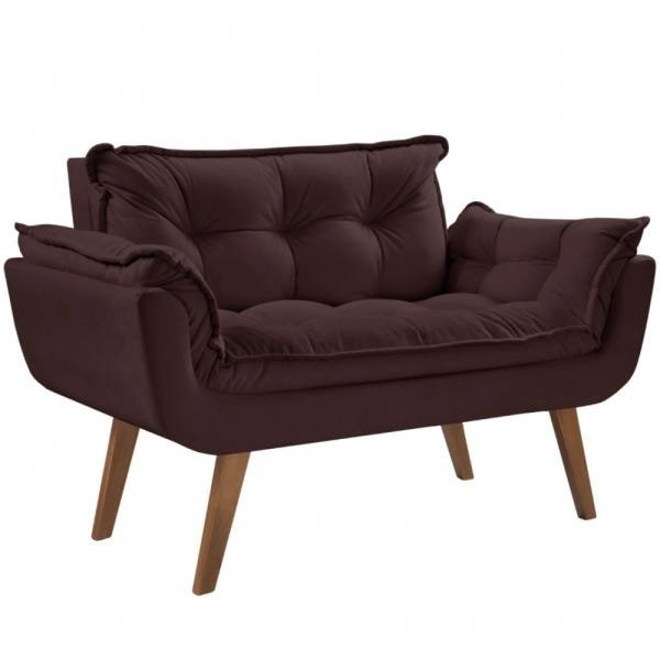 Poltrona Namoradeira Opalla D Salla Suede Base Palito Marrom - 1
