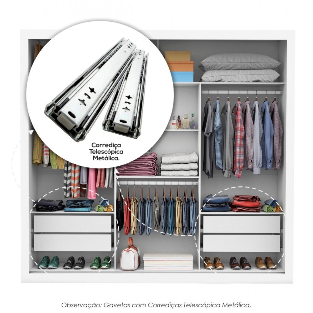 Guarda Roupa 3 Portas de Correr com Espelho Conquista Premium - 8