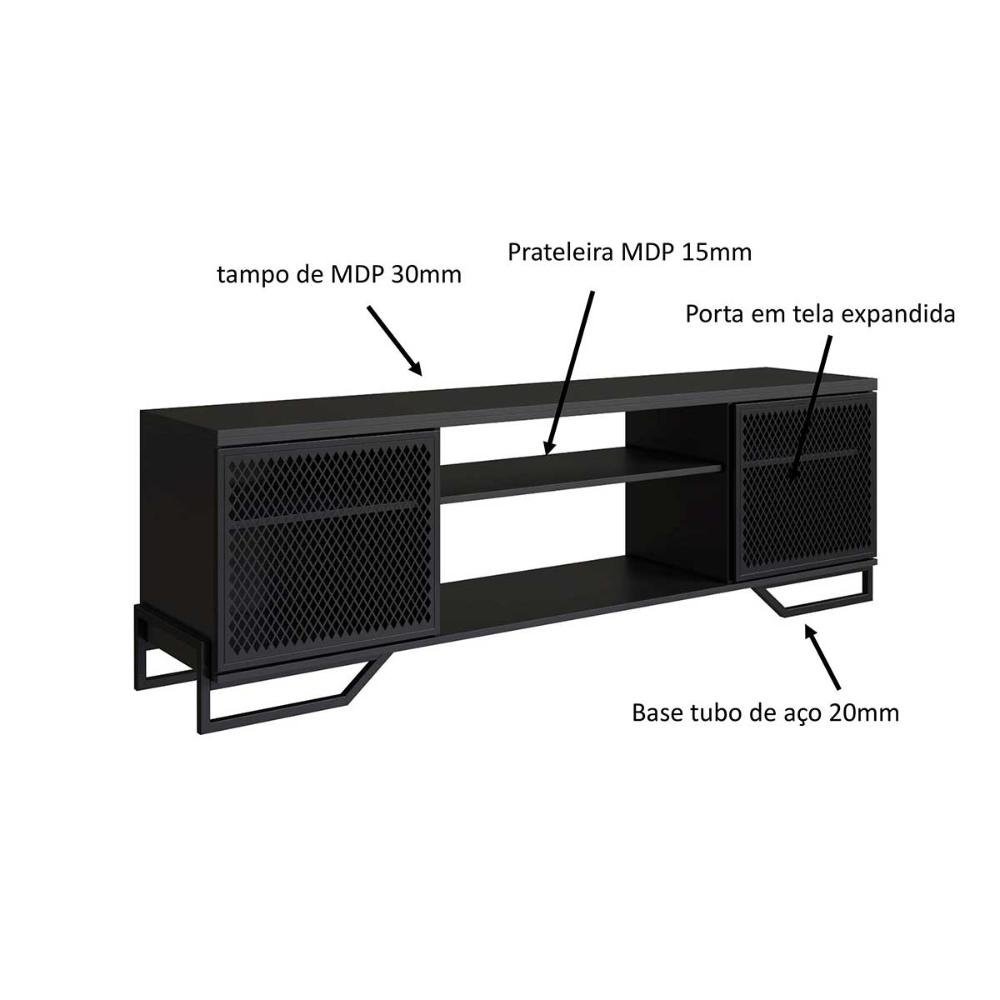 Rack Industrial para Tv com 2 Portas e Pés em Aço 1,83 M Cor:preto - 3