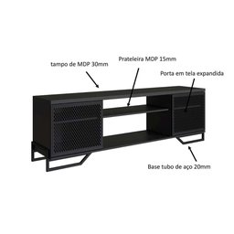 Rack Industrial para Tv com 2 Portas e Pés em Aço 1,83 M Cor:preto - 4