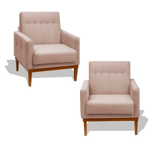 Kit 2 Poltrona Alaska Cadeira Retro Botão Tecido Luxo Consultório Clínica Salão Decorativa Suede Ve - 1