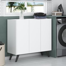 Armário Lavanderia Retrô com 3 Portas 90 cm Multimóveis MP5033 Branco/Preto - 1