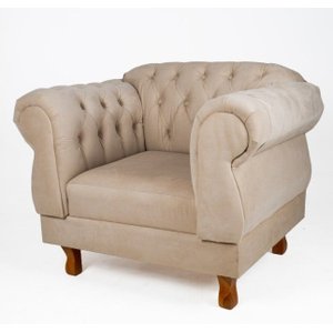 Uma Poltrona Elisabeth Chesterfield Capitonê + Um Puff - Suede Bege
