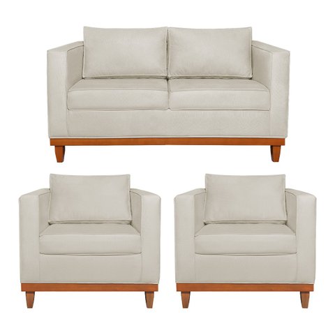 Kit Sofá 3 Lugares e 2 Poltronas Europa 180 cm Estilo Conforto e Elegância Linho - Doce Sonho Móveis