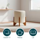 Ver imagem 3 de Puff Decorativo Eloah Redondo Assento Extra para Sala Quarto Suede Pufe com Pés de Madeira