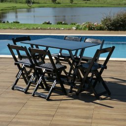 Jogo de Mesa 1,20 X 70 com 6 Cadeiras Dobráveis de Madeira Cor Preto - Móveis Britz - 2