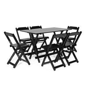 Jogo de Mesa 1,20 X 70 com 6 Cadeiras Dobráveis de Madeira Cor Preto - Móveis Britz