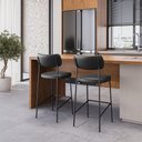 Ver imagem 2 de Banqueta Alta Stela Couríssimo Preto Base Metálica Preta - Belliv Decor