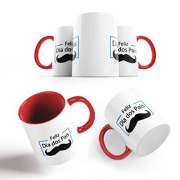 Caneca Vermelha Feliz Dia Dos Pais Pai Avô Bigode Grosso - 1