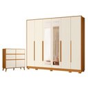 Ver imagem 1 de Guarda Roupa Casal Mercure com Espelho 6 Portas e Cômoda Sapateira Dora 04 Gavetas e 02 Portas