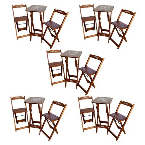Kit 5 Conjuntos Bistrô Mesa com 2 Banquetas Dobráveis de Madeira Personalizada Jack - Imbuia