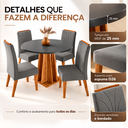 Ver imagem 4 de Conjunto Sala de Jantar Bristol 4 Lugares Mesa Redonda MDF 25mm 4 Cadeiras Estofadas Veludo