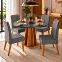 Ver imagem 1 de Conjunto Sala de Jantar Bristol 4 Lugares Mesa Redonda MDF 25mm 4 Cadeiras Estofadas Veludo