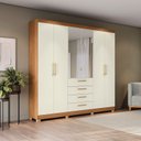 Ver imagem 1 de Guarda-Roupa Casal 6 Portas e 4 Gavetas com Espelho e Pés 235cm x 230cm Open Marrom/Canela/Off White