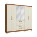 Ver imagem 2 de Guarda-Roupa Casal 6 Portas e 4 Gavetas com Espelho e Pés 235cm x 230cm Open Marrom/Canela/Off White
