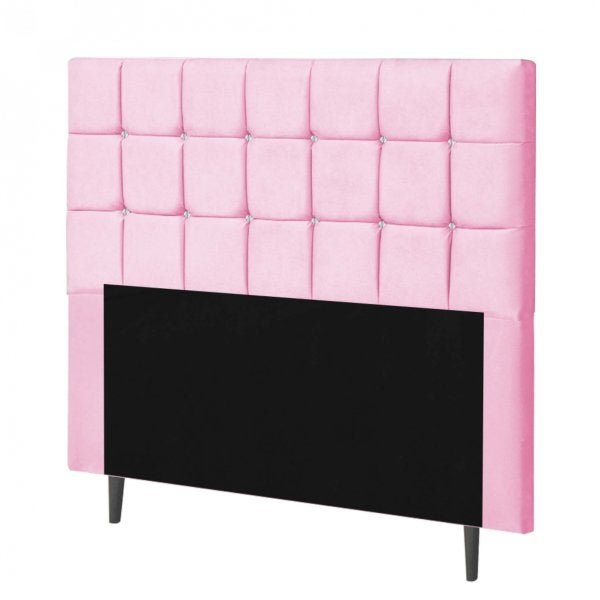 Cabeceira Espanha Estofada Solteiro 100cm Suede Rosa Com Strass Branco Bela Casa Shop - 2