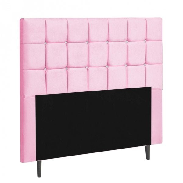 Cabeceira Espanha Estofada Solteiro 100cm Suede Rosa Com Strass Branco Bela Casa Shop - 1