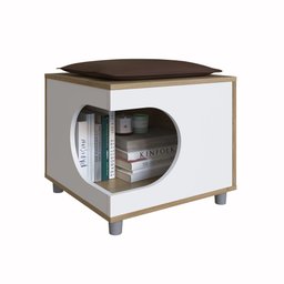 Mesa Lateral de Apoio Casinha para Pet 45cm com Almofada Aveiro Oak/branco Pet013 Completa Móveis - 4