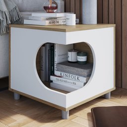 Mesa Lateral de Apoio Casinha para Pet 45cm com Almofada Aveiro Oak/branco Pet013 Completa Móveis - 3